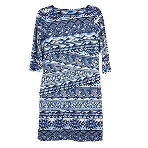 J. McLaughlin Nicola Dress Lekha Geo Stripe Tiered Layered Catalina Cloth Soft M